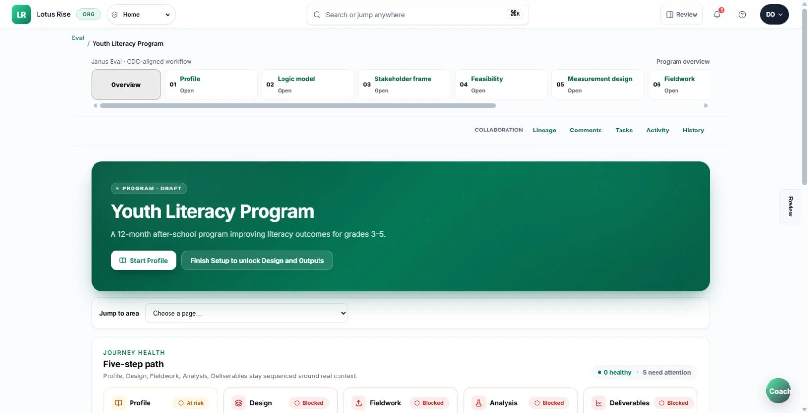 Real Janus screen showing the evaluation program path